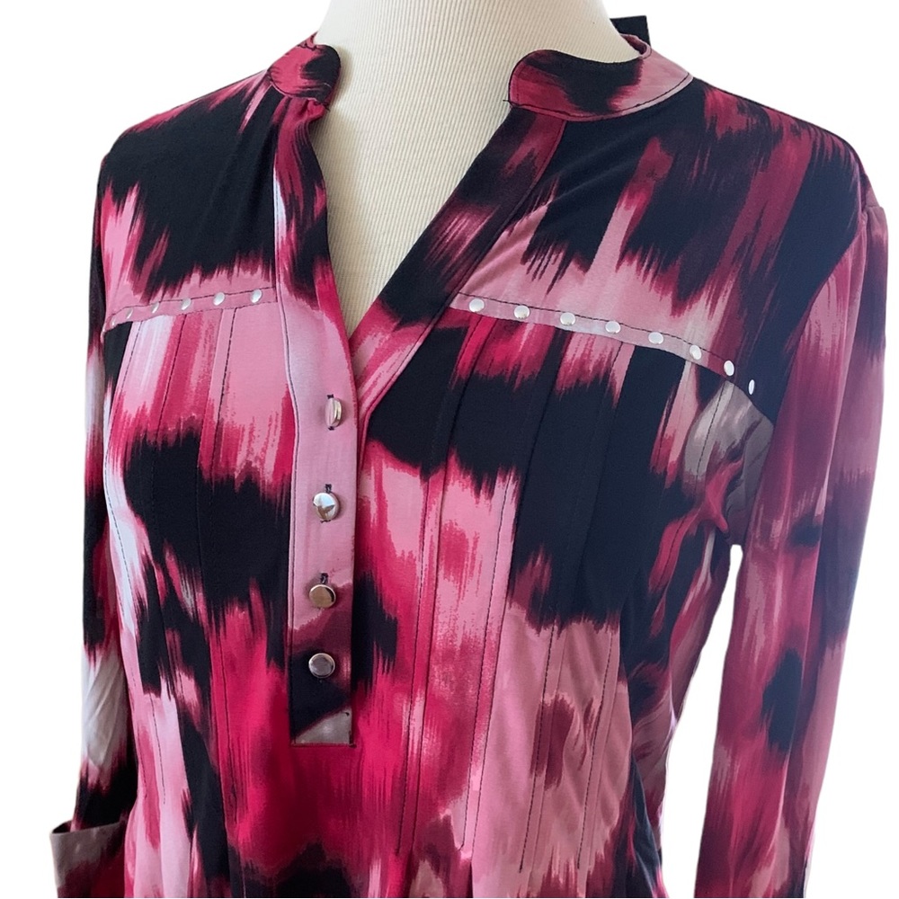 COCOMO Small Red pink white 3/4 sleeve women's Pin tuck Blouse top shirt - Picture 12 of 12